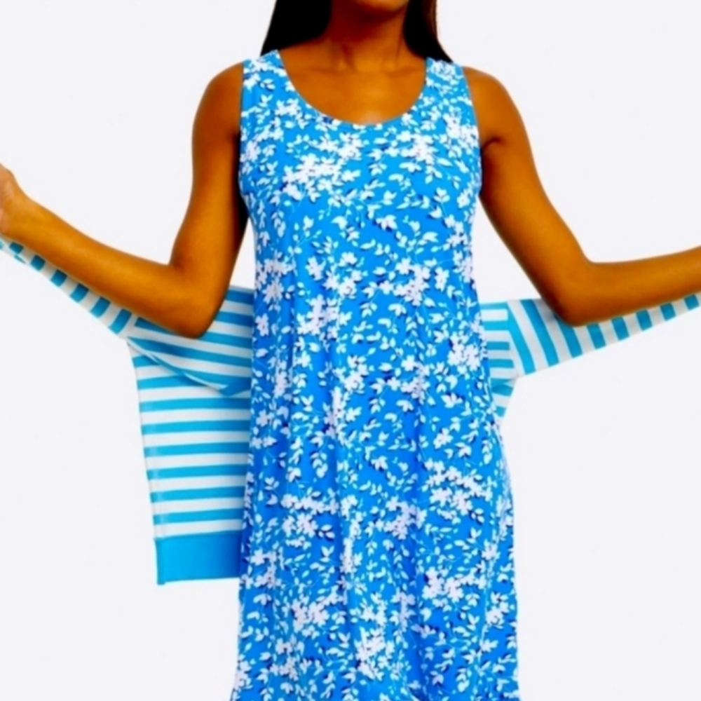 Draper James Floral Ruffle Nightie Blue Shadow Size S/M